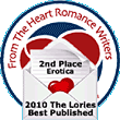 logo for 2nd Place in Erotica category from the Heart Romance Writers 2010 Lories reviews